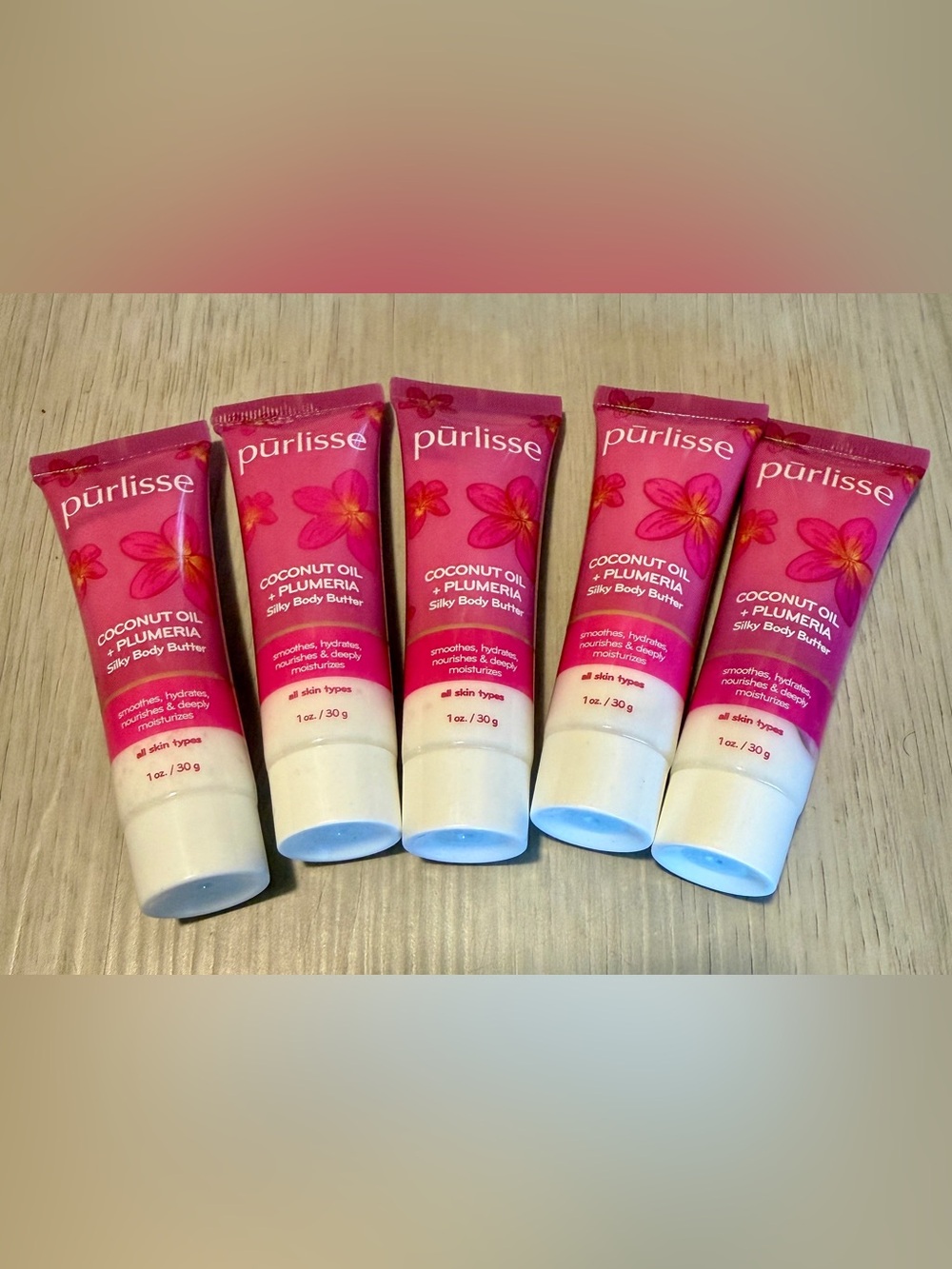 Lot of 5 Purlisse Coconut Oil + Plumeria Silky Body Butter 1 oz Travel Sealed